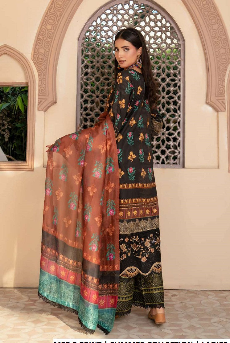 M23 2 PRINT lawn Pakistani women's straight shirt with plazo side view