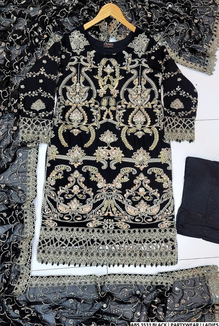 Pakistani women's black organza straight shirt full view