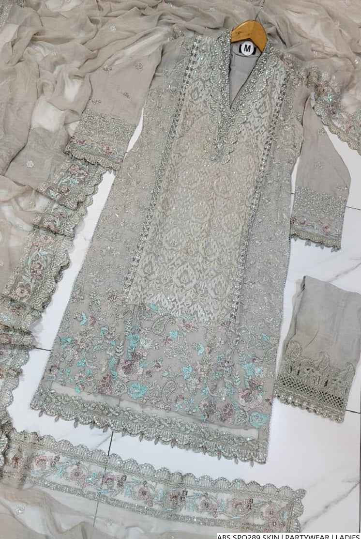 Pakistani women's skin chiffon straight shirt plazo back view