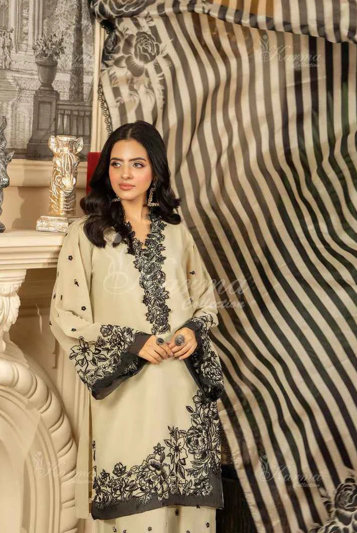 Pakistani women's skin silk short shirt farshi shalwar detail view