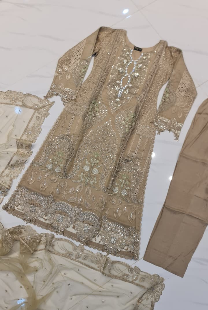 Pakistani women's chiffon straight shirt plazo back view