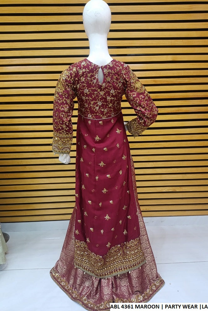 Maroon chiffon Pakistani women's straight shirt side view
