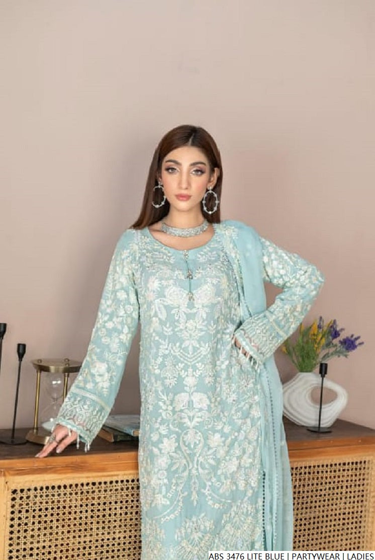 Light blue chiffon Pakistani women's straight shirt side view