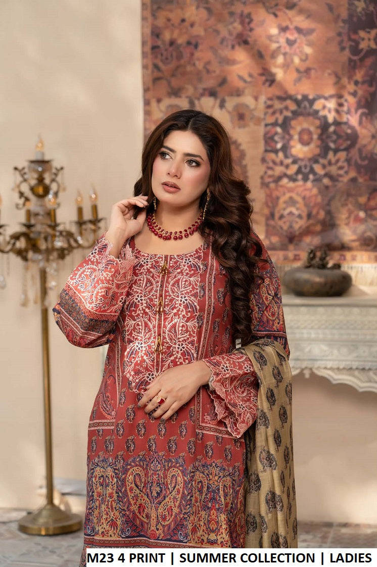 M23 4 PRINT Pakistani women's lawn summer outfit detail view