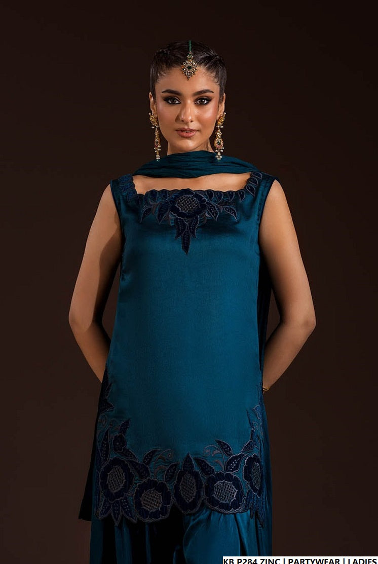 Zinc grey hand embroidered Pakistani women's luxury suit side view