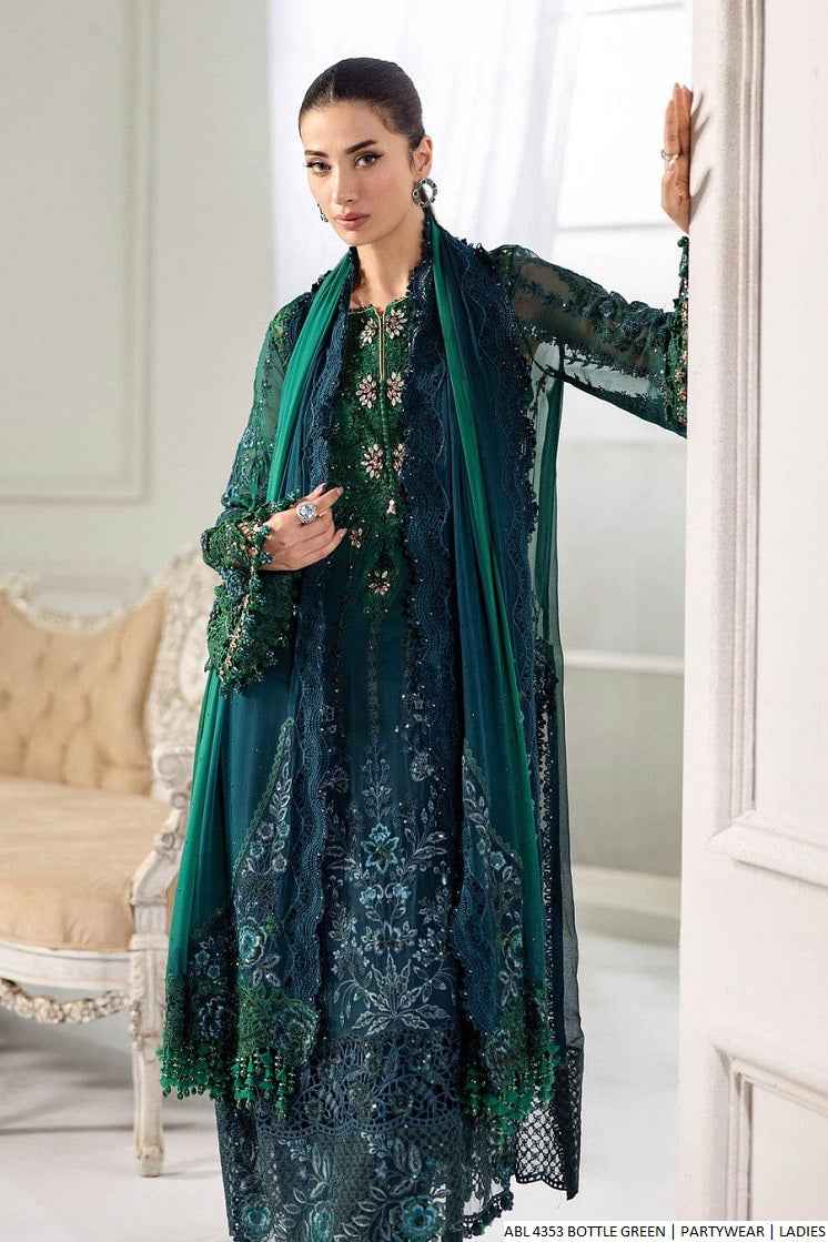 Bottle green chiffon Pakistani women's A-Line shirt side view