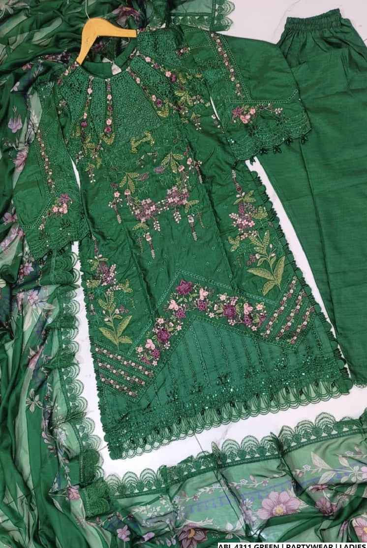 Pakistani women's green organza A-Line shirt back view