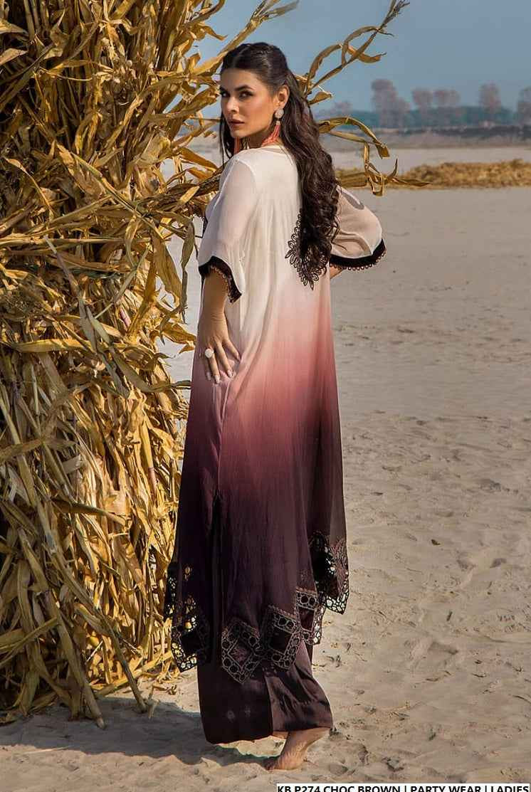 Pakistani women's chocolate brown hand embroidered luxury suit back view