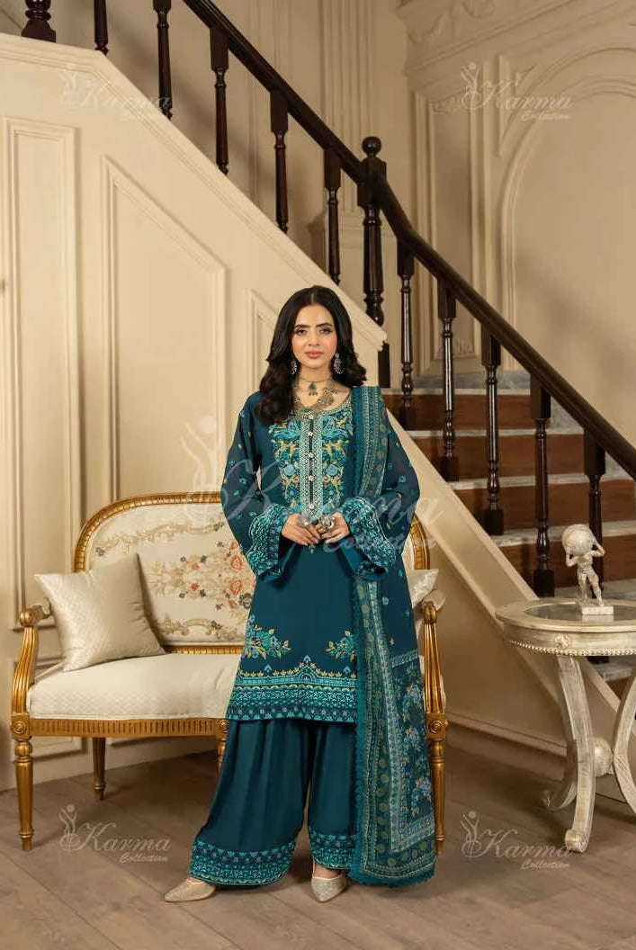 Silk short shirt farshi shalwar zinc grey - Pakistani women's traditional formal outfit front view
