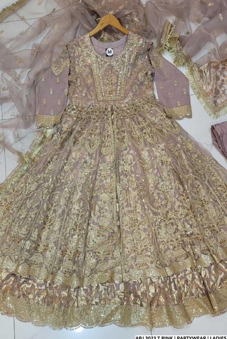Organza short shirt tea pink - Pakistani women's elegant formal wear with viscose trouser and organza dupatta front view