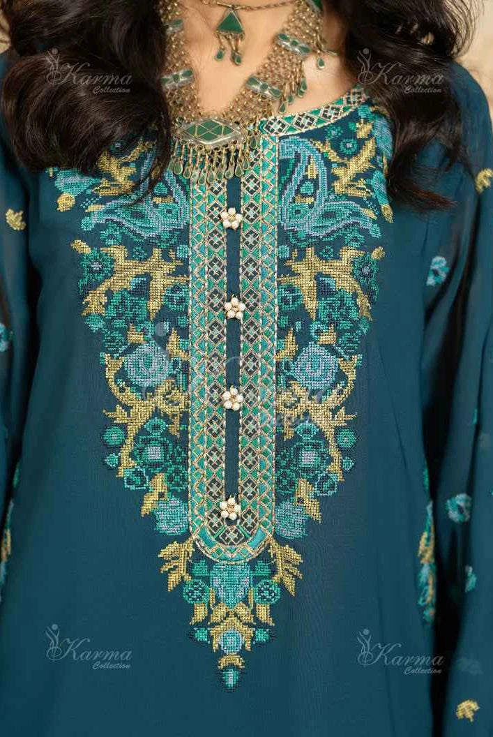 Pakistani women's zinc grey silk short shirt farshi shalwar back view