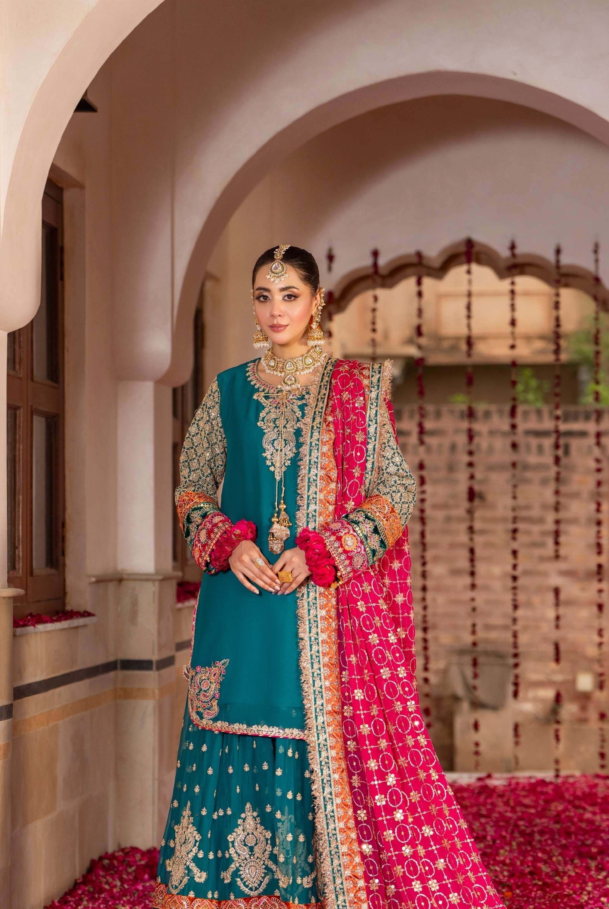 Chiffon short shirt garara zinc grey - Pakistani women's festive party wear with chiffon dupatta front view
