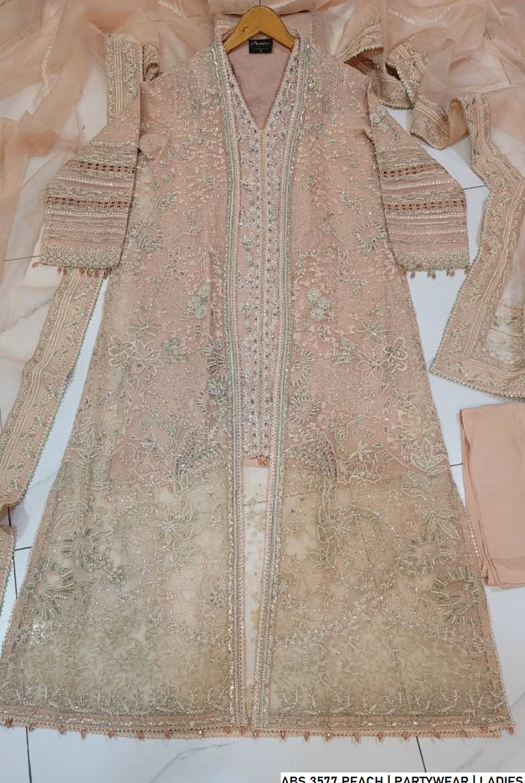 Pakistani women's peach organza straight shirt full view