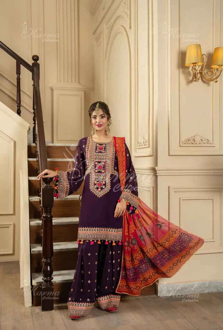 KC 468 PLUM FARSHI SHALWAR | ROOHI