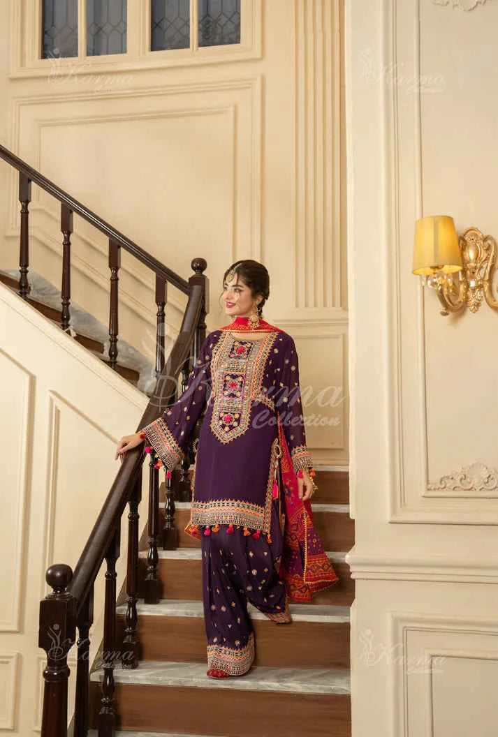 KC 468 PLUM FARSHI SHALWAR | ROOHI