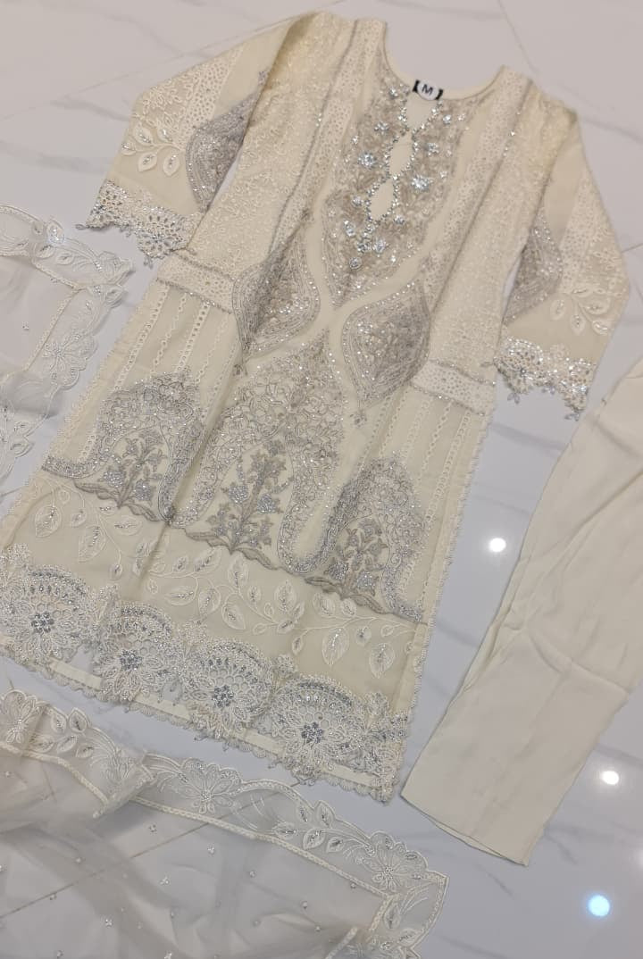 Pakistani women's chiffon straight shirt plazo back view
