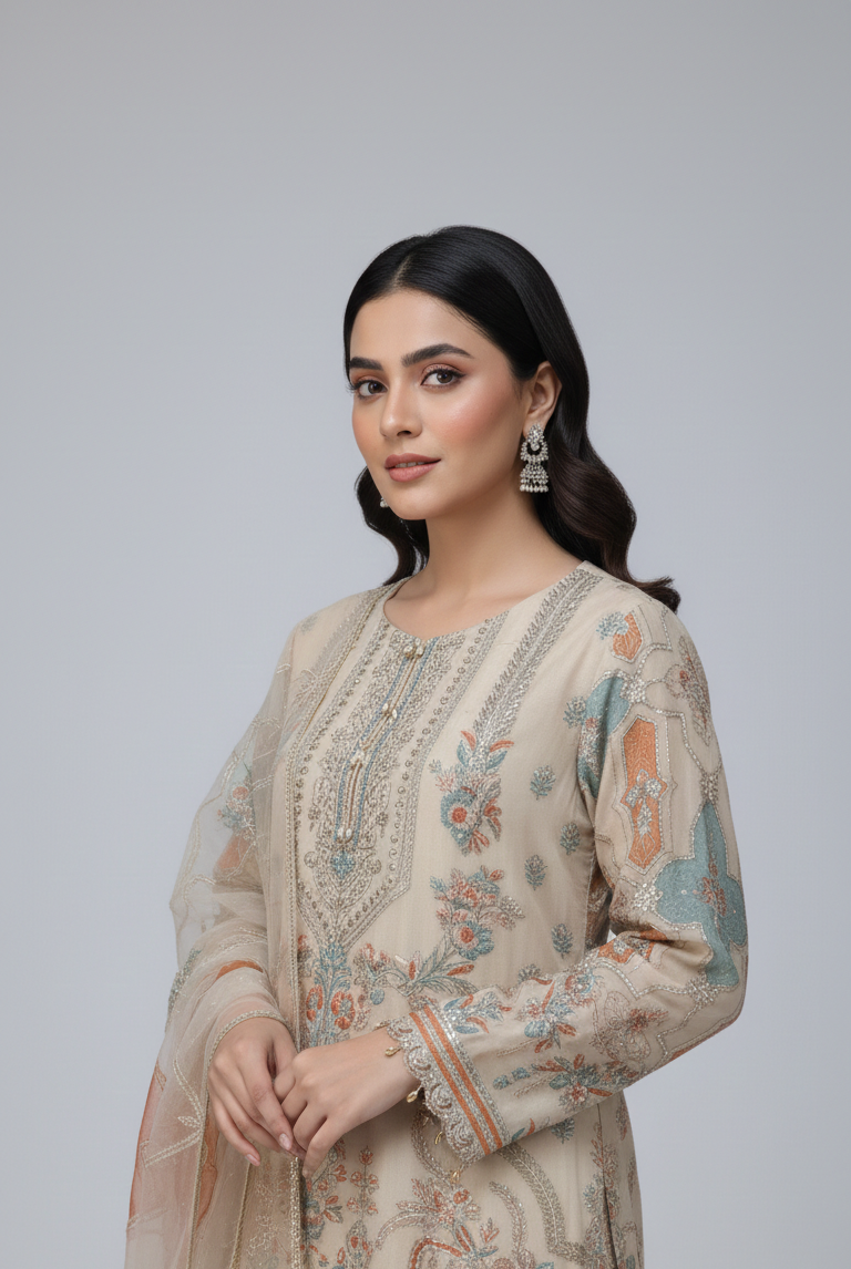 ABL 3701 organza Pakistani women's shirt with plazo side view