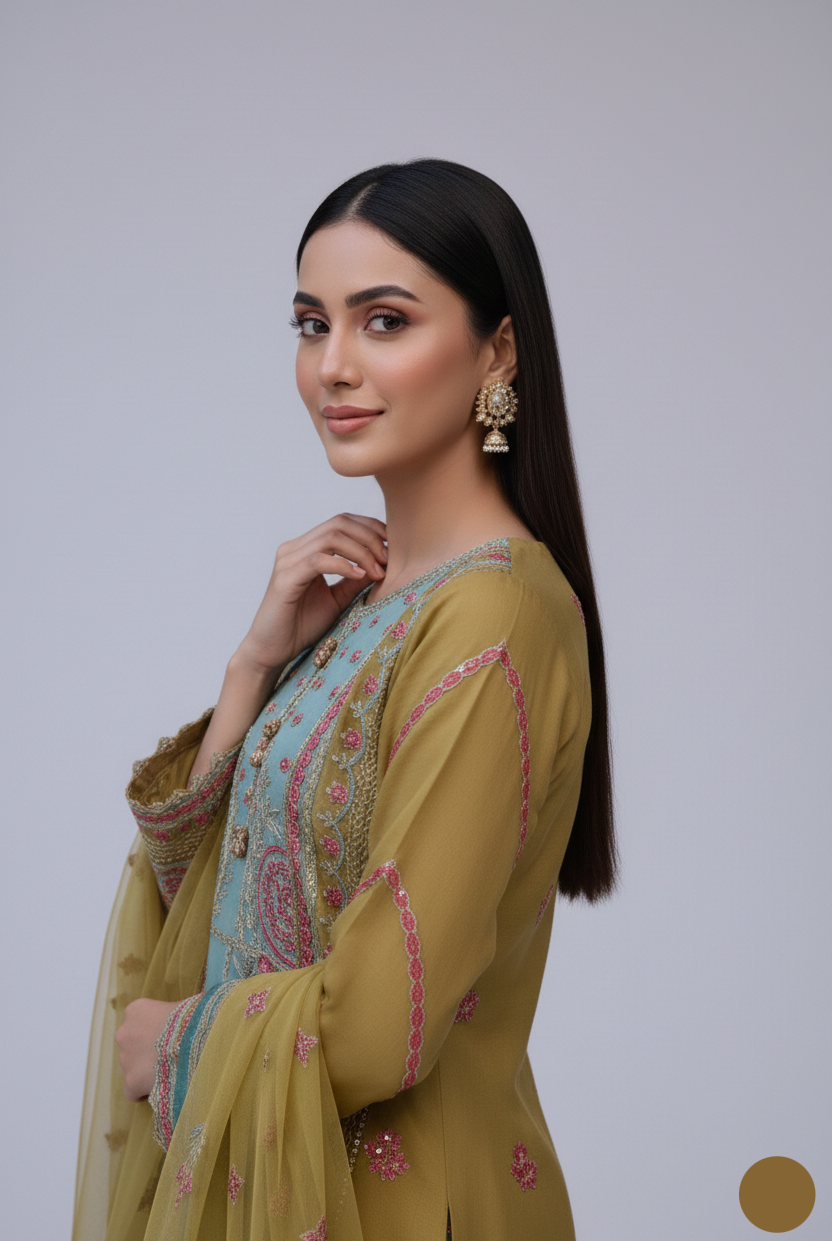 ABS 3157 organza Pakistani women's straight shirt side view