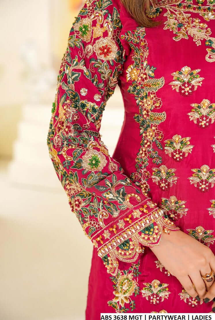 Pakistani women's magenta silk straight shirt detail view