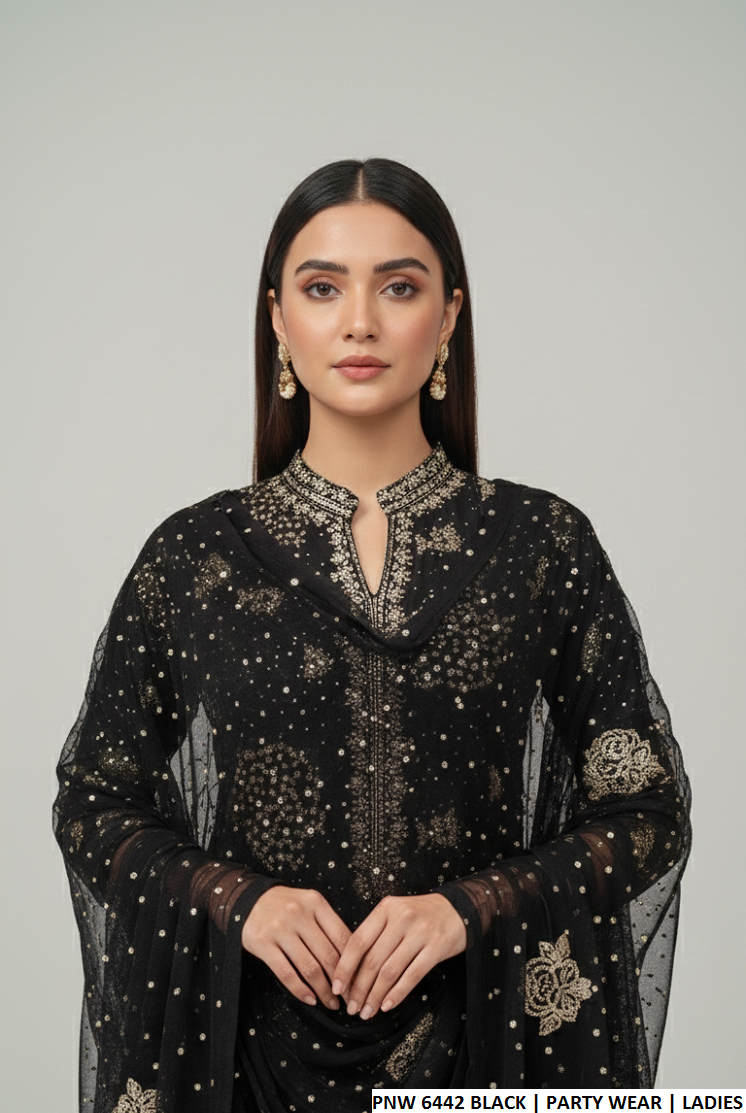 Black chiffon Pakistani women's straight shirt side view