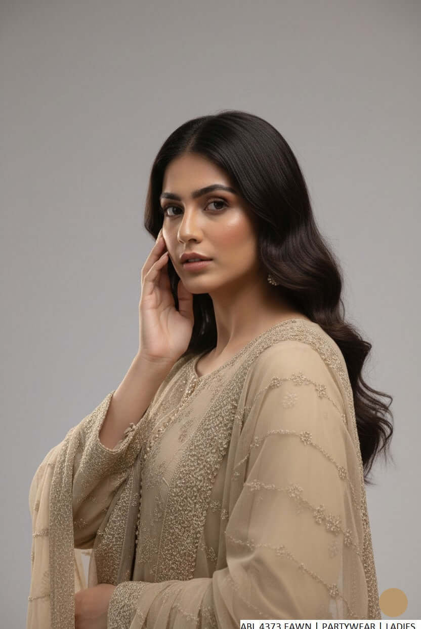Fawn silk Pakistani women's straight shirt side view
