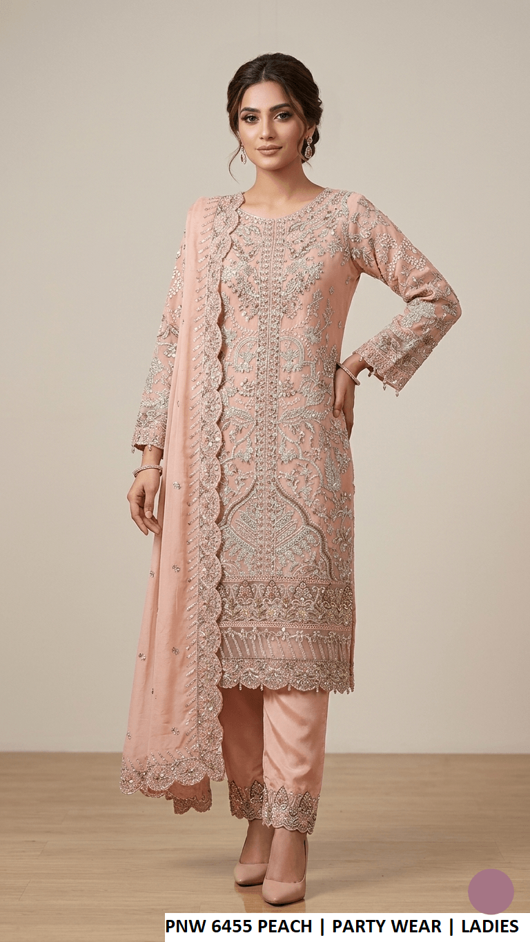PNW 6455 PEACH | Luxury party wear dress for women | Amir Boutique Pakistan
