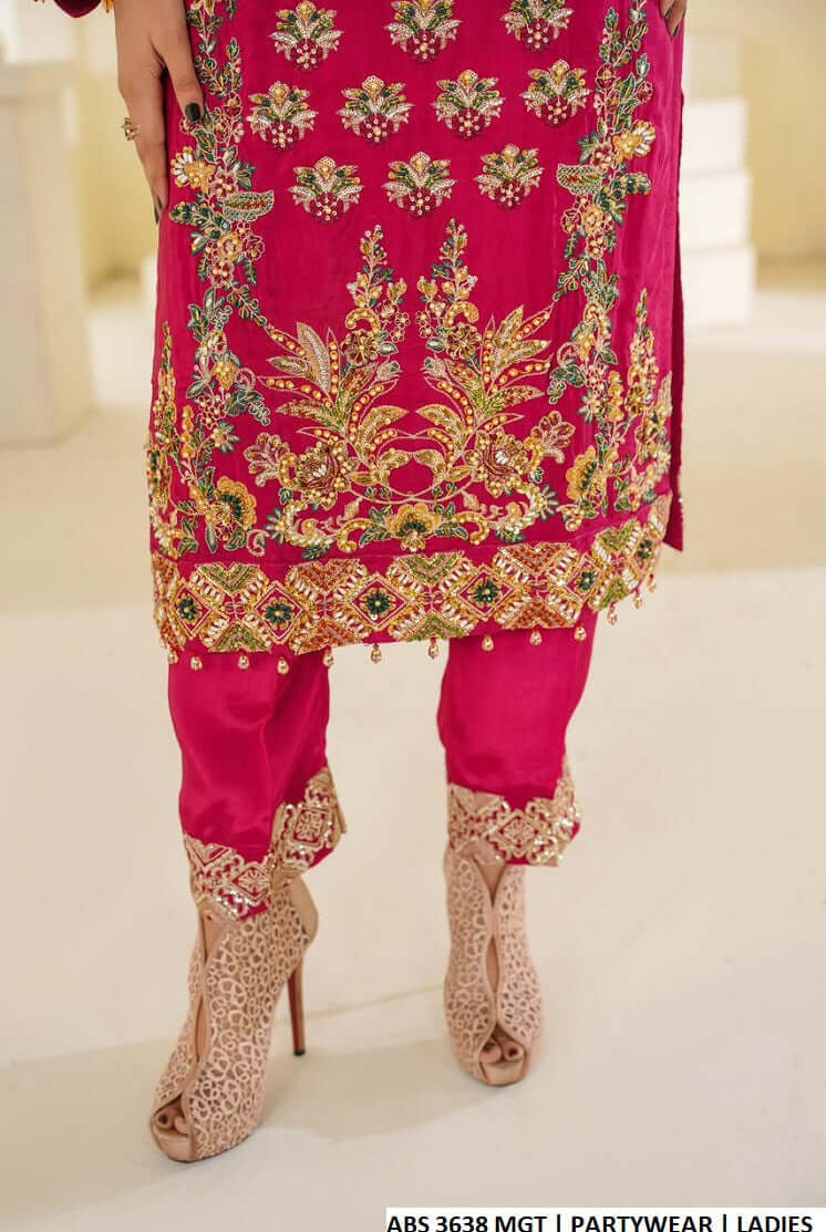 Magenta silk Pakistani women's straight shirt side view
