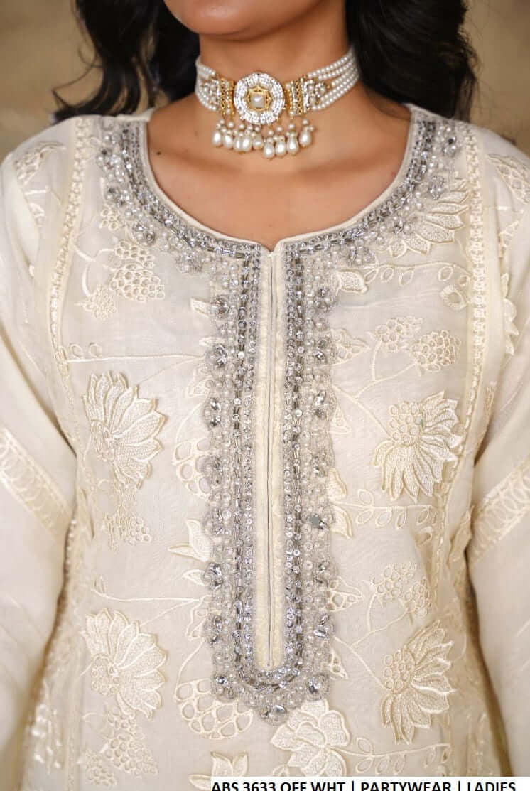 Off white organza Pakistani women's straight shirt with plazo side view