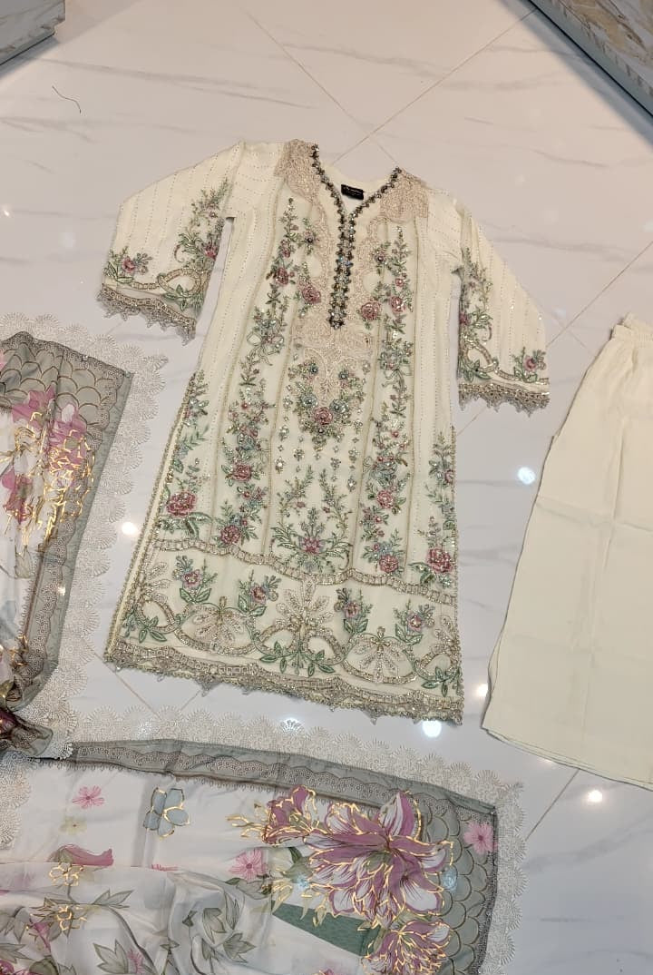 ABL 4352 OFF WHT chiffon Pakistani women's straight shirt with plazo back view