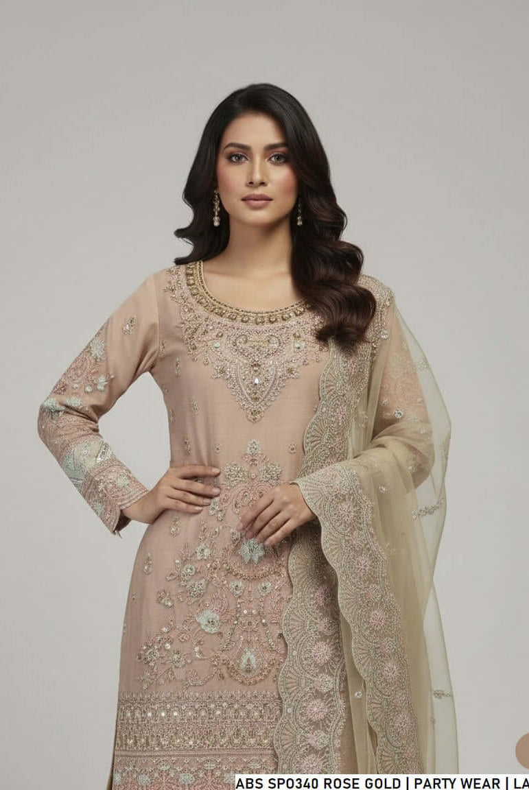 Rose gold masuri Pakistani women's short shirt with garara side view
