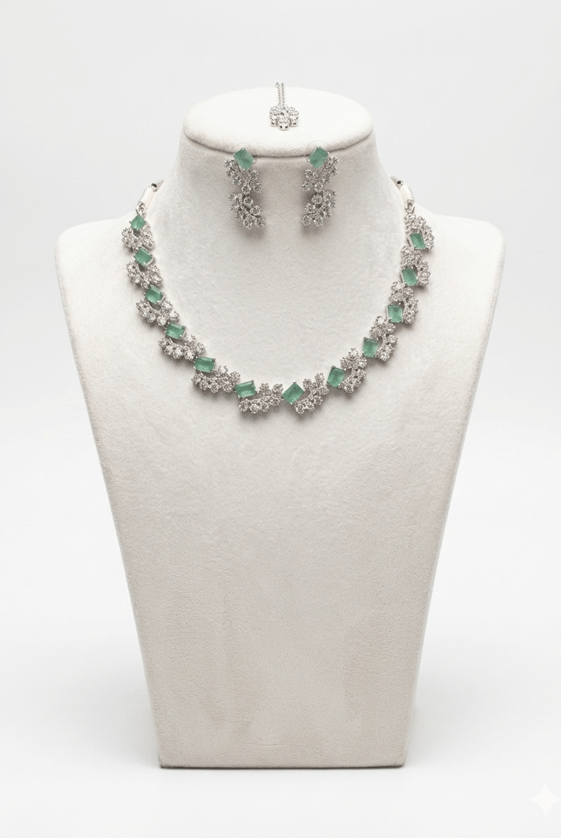 Pakistani women's mint accent necklace set side view