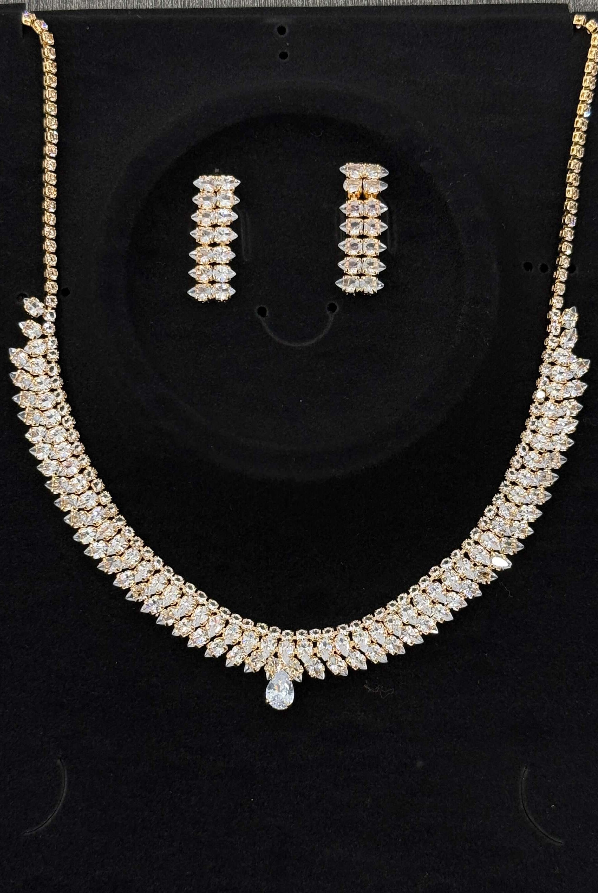 Pakistani women's crystal leaf necklace set side view