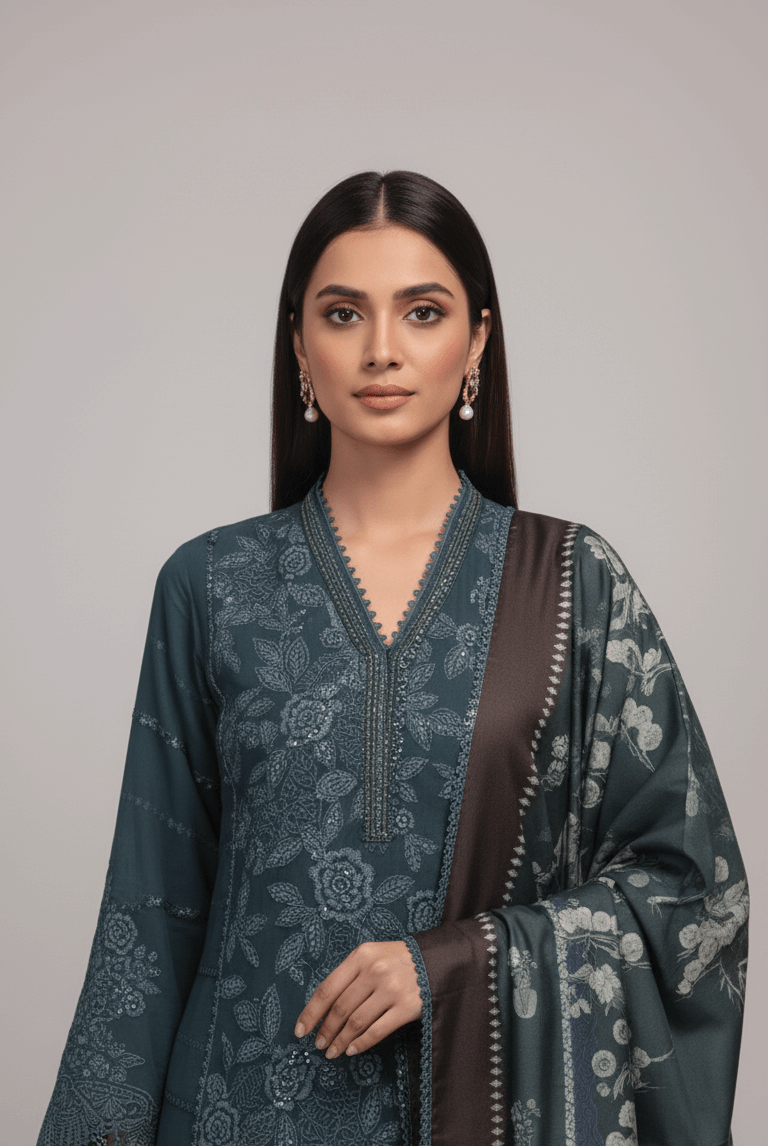 Pakistani women's deep chiffon straight shirt side view