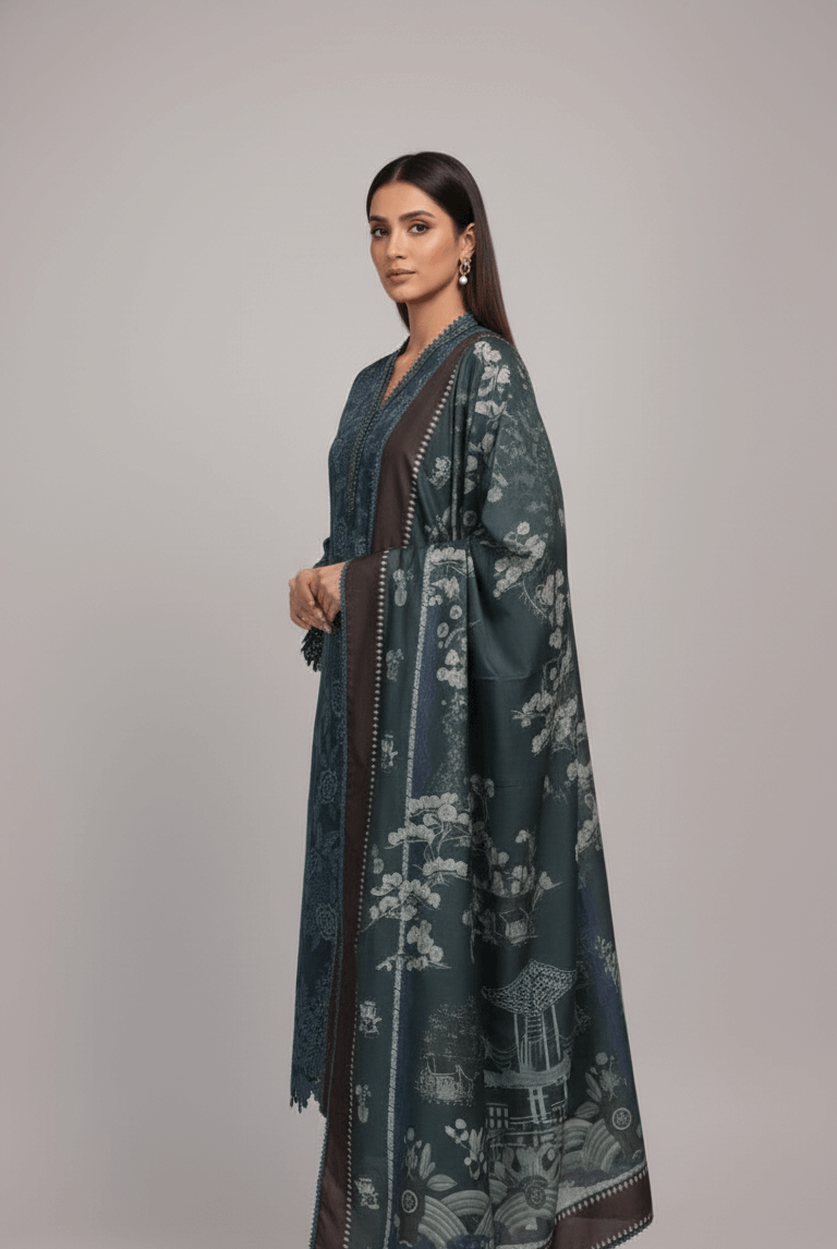 Pakistani women's deep chiffon straight shirt back view