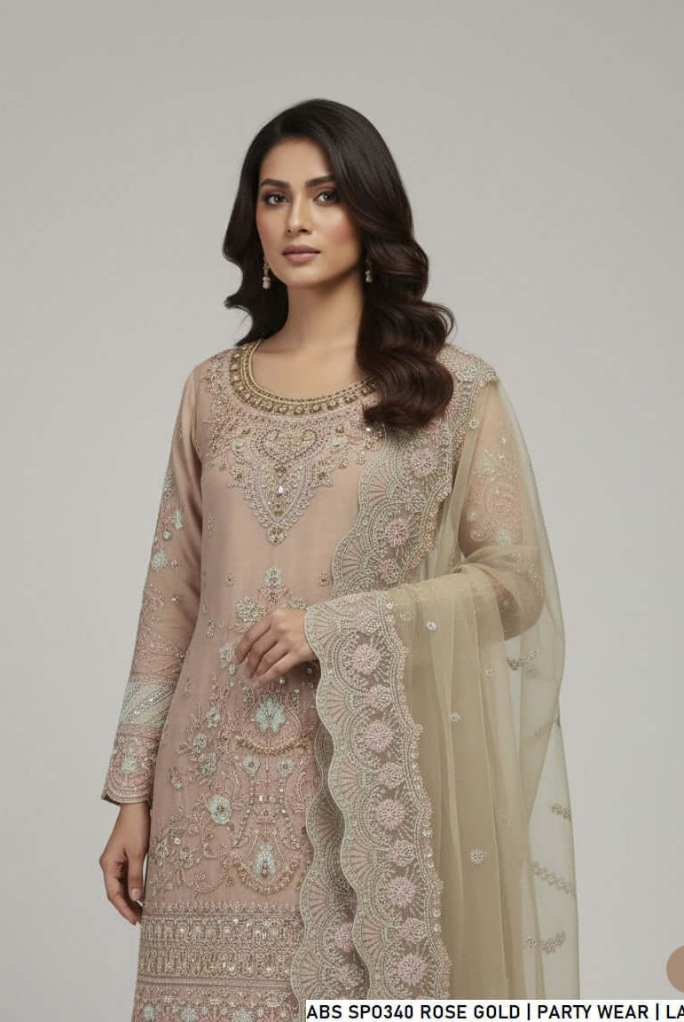Pakistani women's rose gold masuri short shirt garara back view
