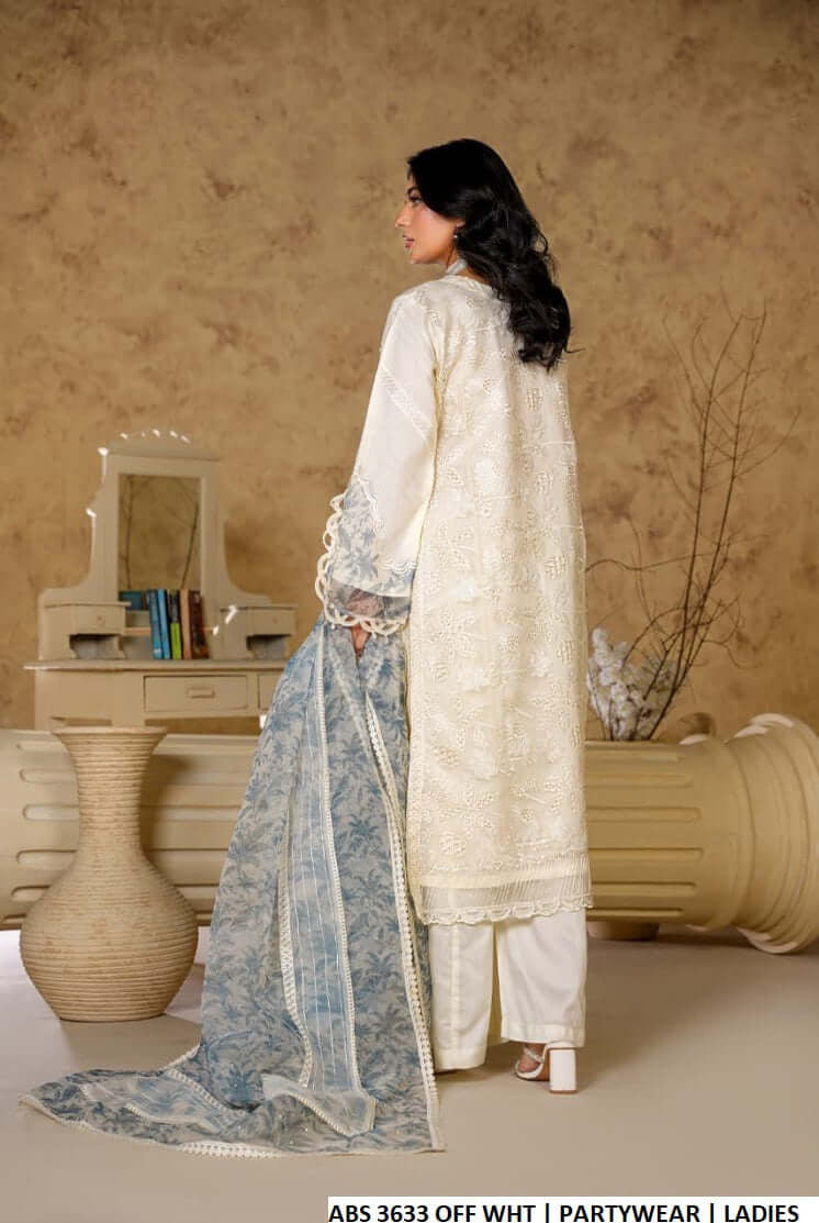 Pakistani women's off white organza straight shirt plazo detail view