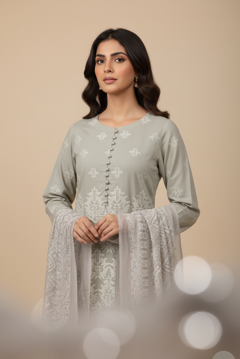 Grey cotton Pakistani women's casual straight shirt side view