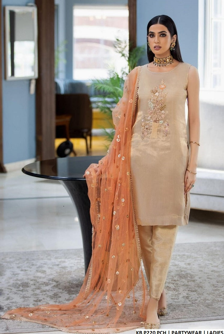 KB P220 pure resham Pakistani women's embroidered outfit back view