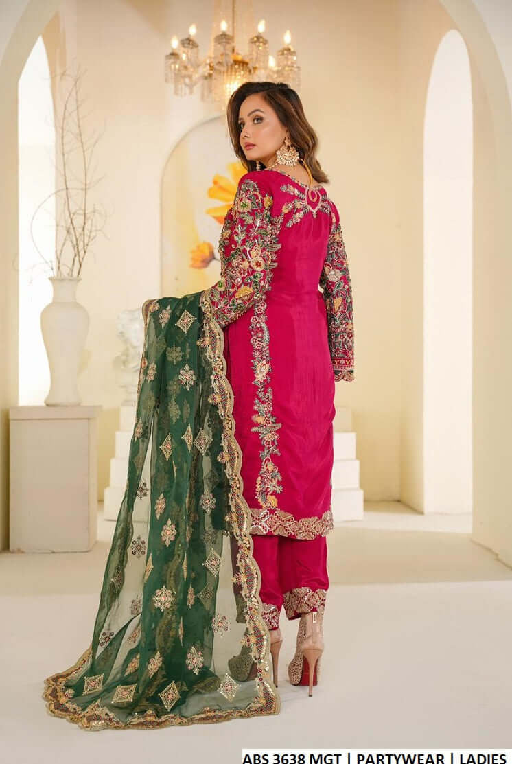 Pakistani women's magenta silk straight shirt back view