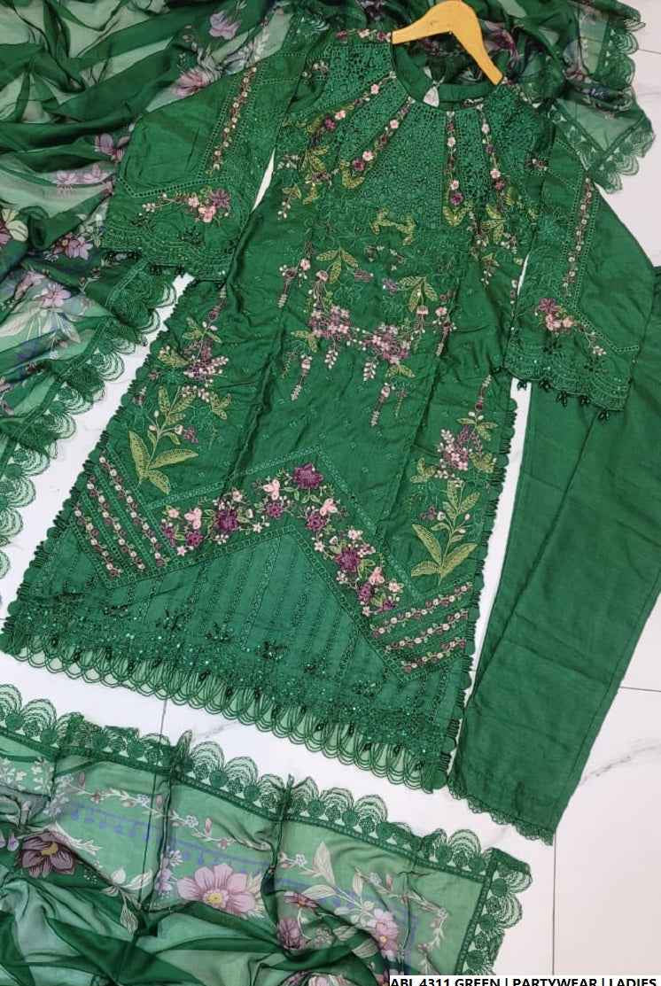Pakistani women's green organza A-Line shirt full view
