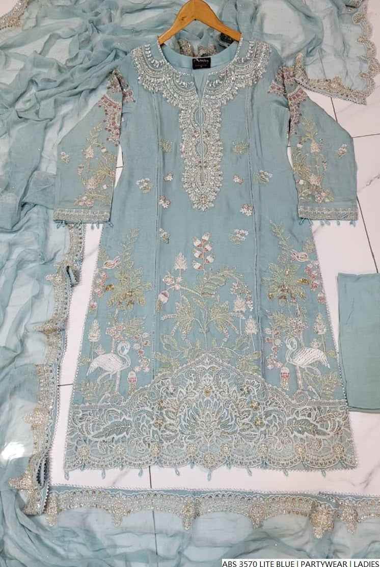 Light blue organza Pakistani women's straight shirt side view