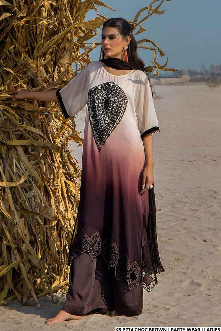 Hand embroidered luxury suit chocolate brown - Pakistani women's bridal formal wear with embroidered dupatta front view