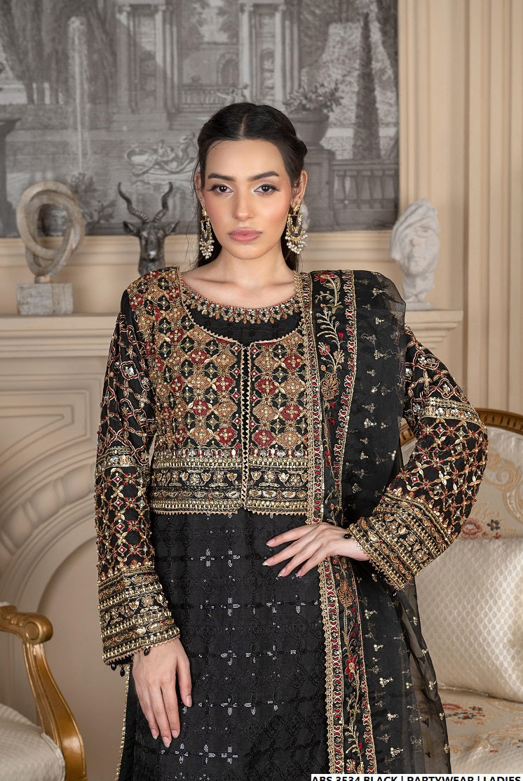 Pakistani women's black organza straight shirt detail view