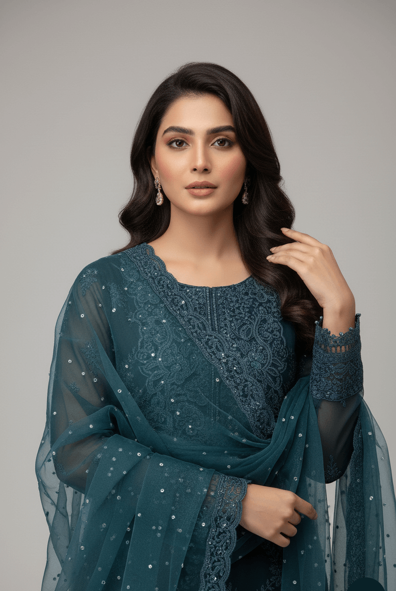 Zinc grey chiffon Pakistani women's straight shirt side view