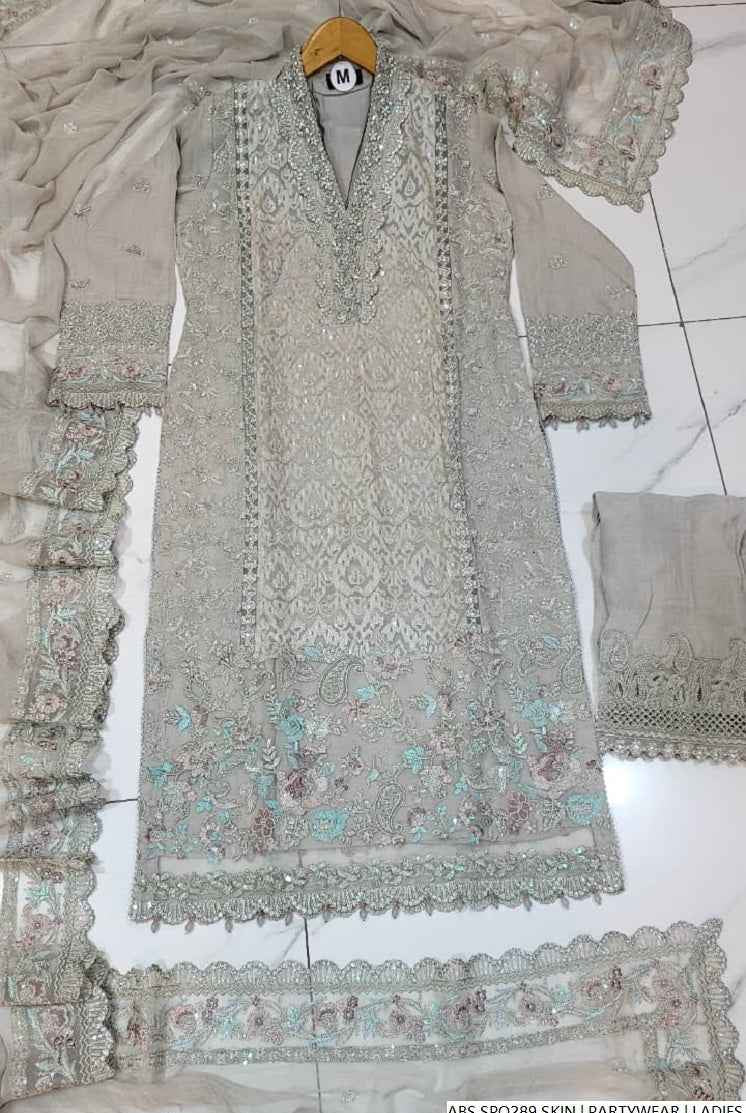 Pakistani women's skin chiffon straight shirt plazo full view