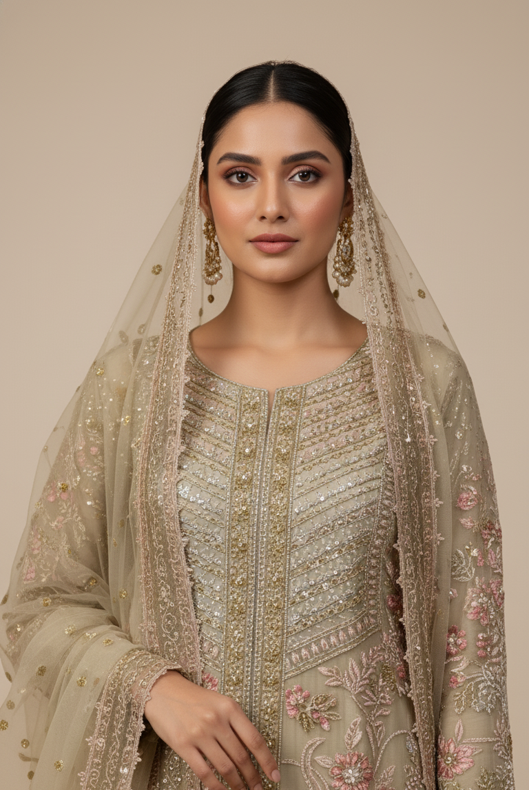 Skin organza Pakistani women's straight shirt with plazo side view