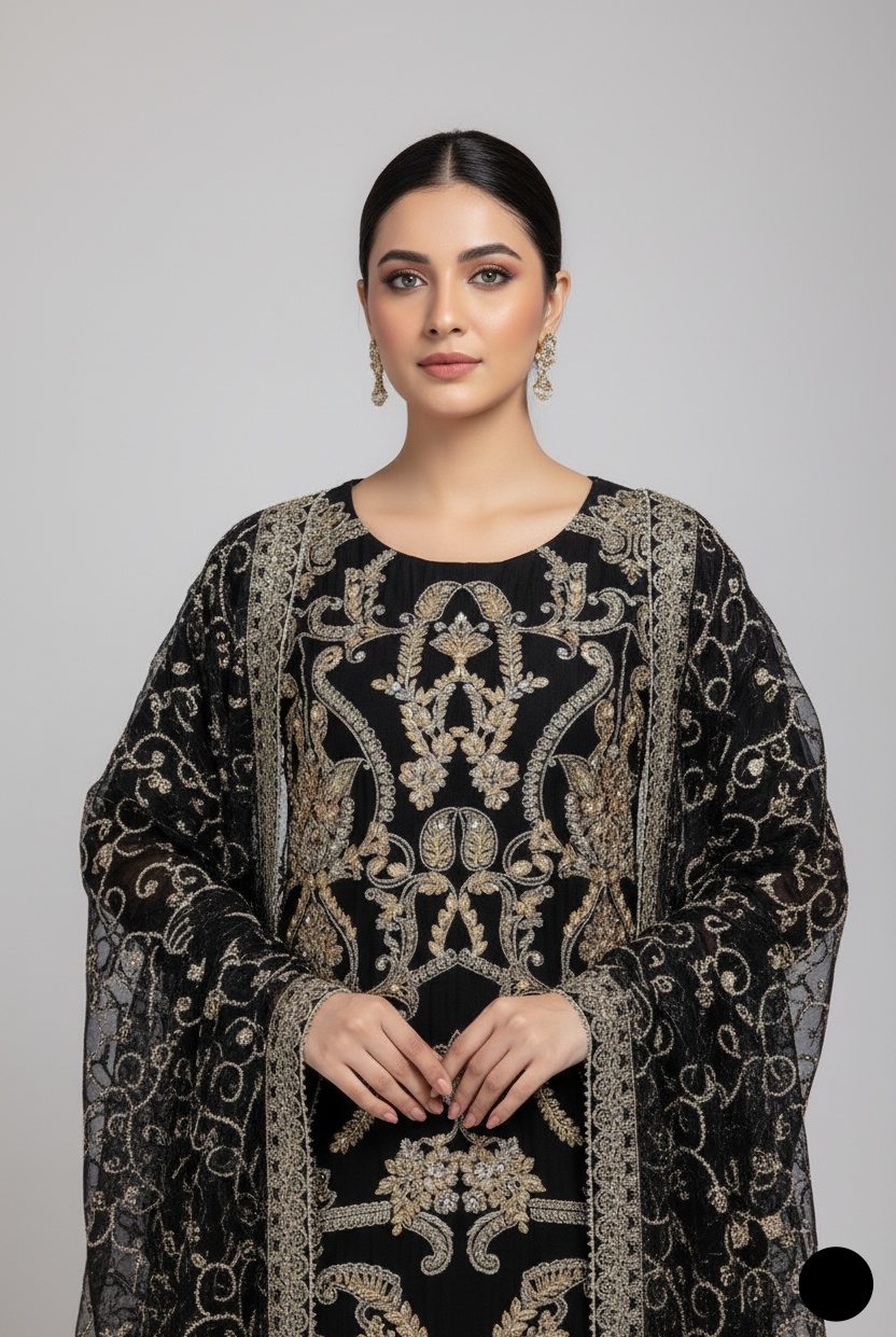 Black organza Pakistani women's straight shirt side view