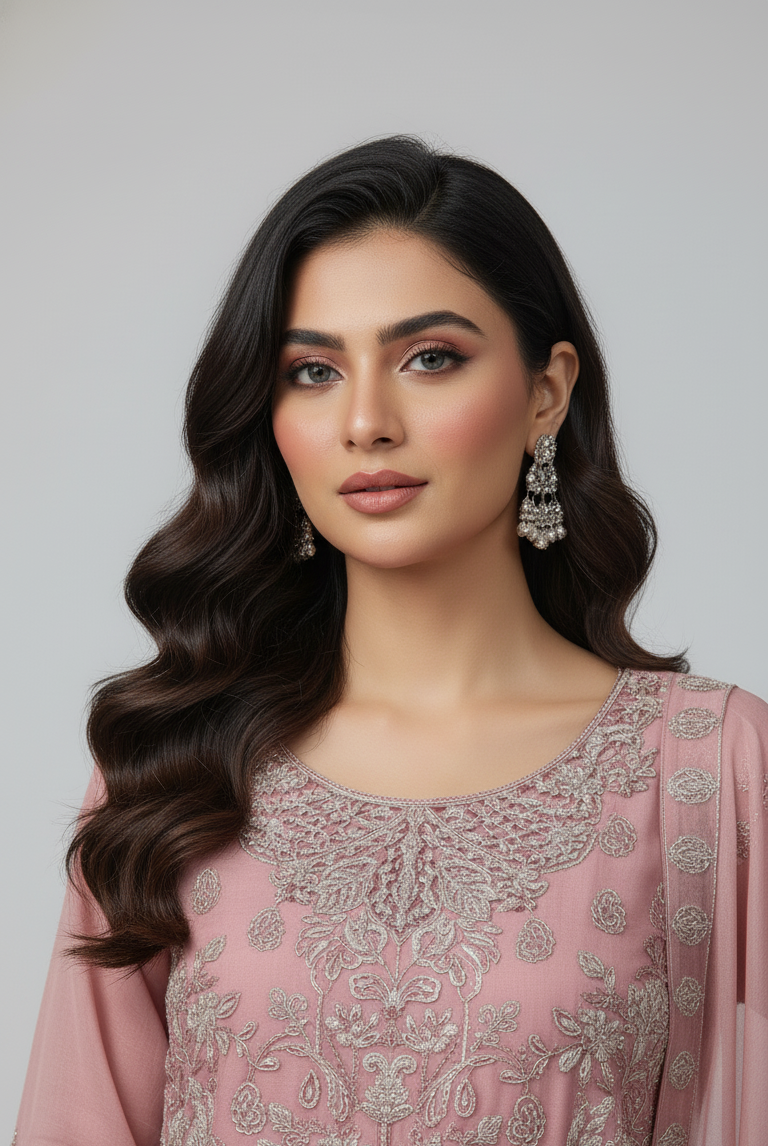 ABS 2854 chiffon Pakistani women's straight shirt with grip trouser side view