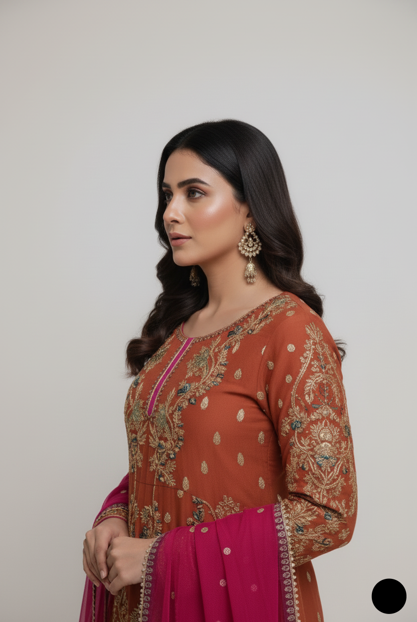 ABS 3001 Pakistani women's chiffon frock plazo detail view