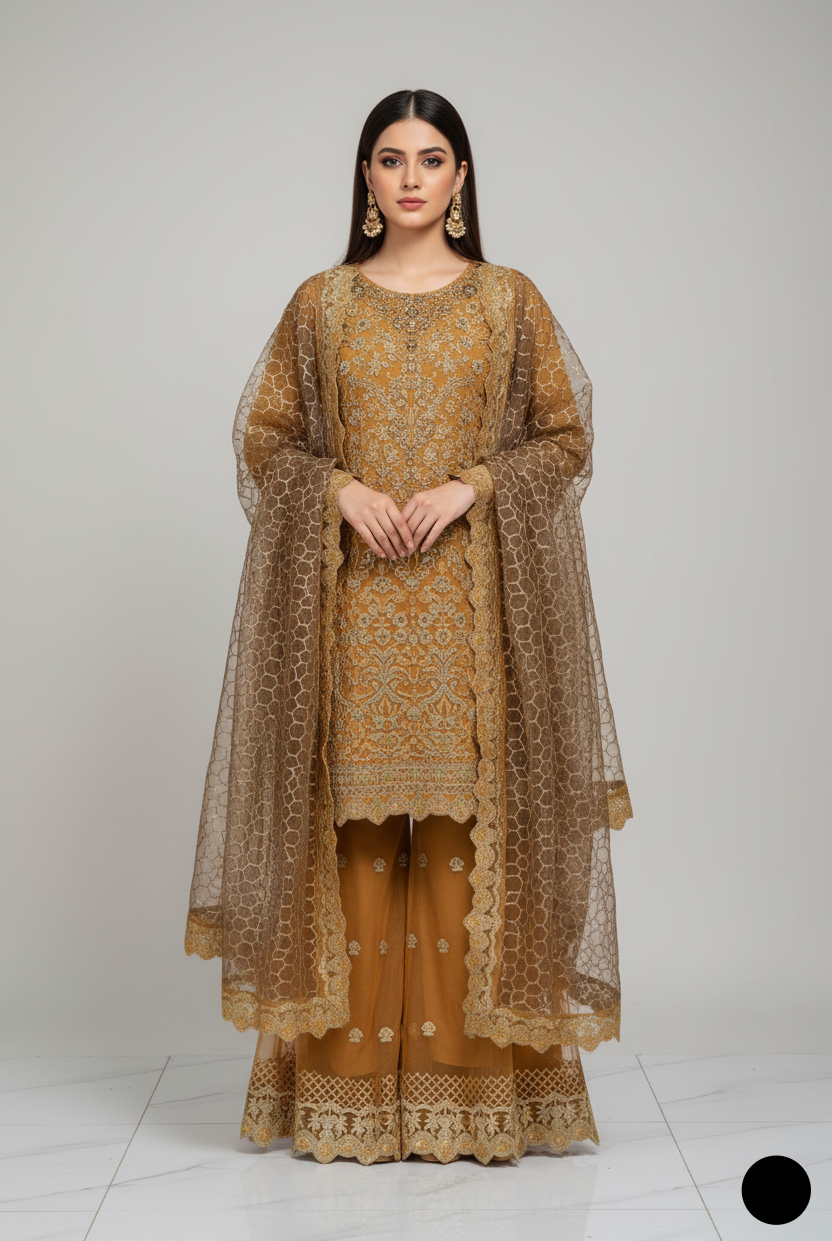 ABS 3172 Pakistani women's organza straight shirt plazo back view